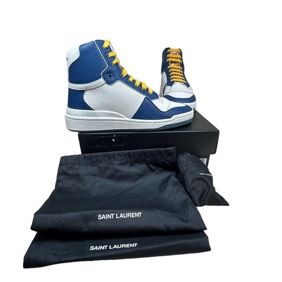 NEW Saint Laurent SL24 Mid Top Sneakers Blue and Off White 40.5 / 10.5 YSL - Picture 11 of 13